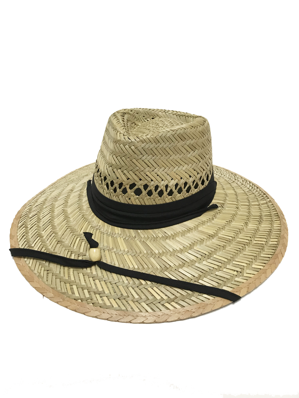 Natural and Neutral Hats Men's Rush Straw Beach Hat with Solid Fabric Band  and Chin Strap