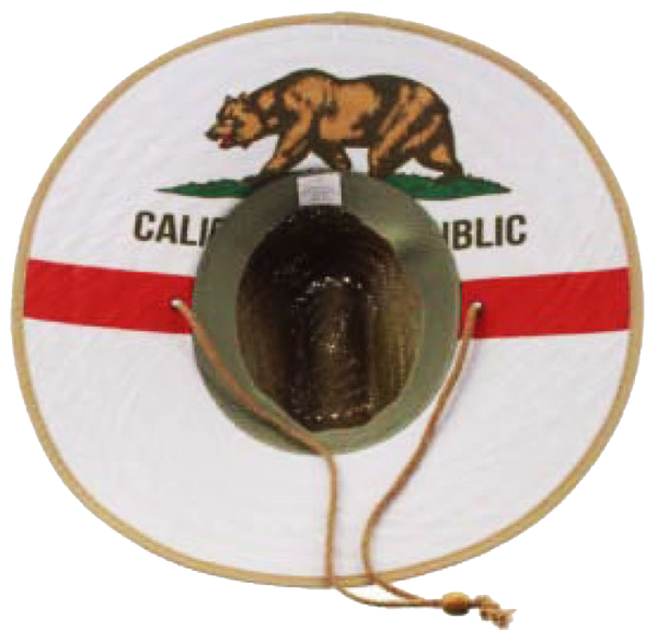 Natural and Neutral Hats Adult California Republic Badge Under Brim Design Rush Straw Lifeguard Hat, Black, White, Mountain