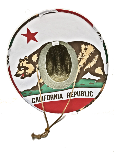 Natural and Neutral Hats Adult California Republic Badge Under Brim Design Rush Straw Lifeguard Hat, Black, White, Mountain