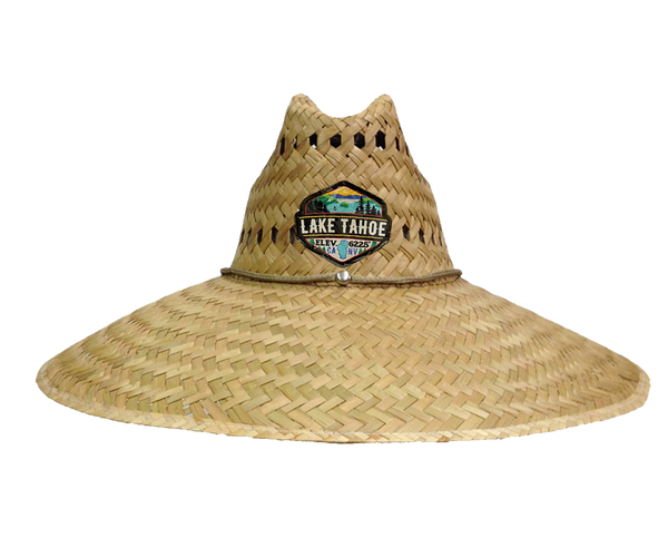 Natural and Neutral Hats Adult Rush Straw Lifeguard Hat, Lake Tahoe Patch
