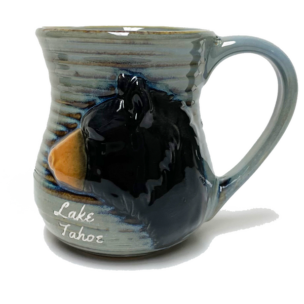 Souvenir Mug Big Bear Head Pottery, Lake Tahoe, Assorted Blue, Green