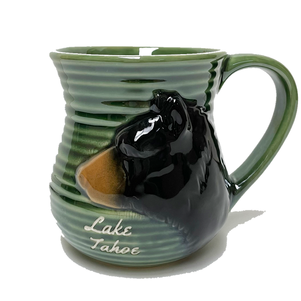 Souvenir Mug Big Bear Head Pottery, Lake Tahoe, Assorted Blue, Green