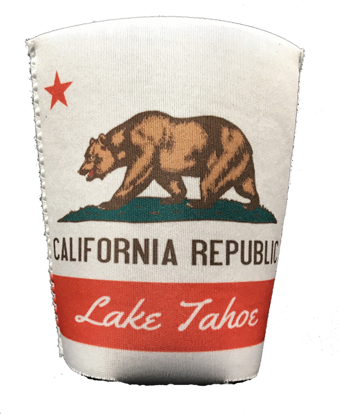 Souvenir Can Cooler Dual Sided Lake Tahoe Photo & California Republic Flag Neoprene Can Cooler