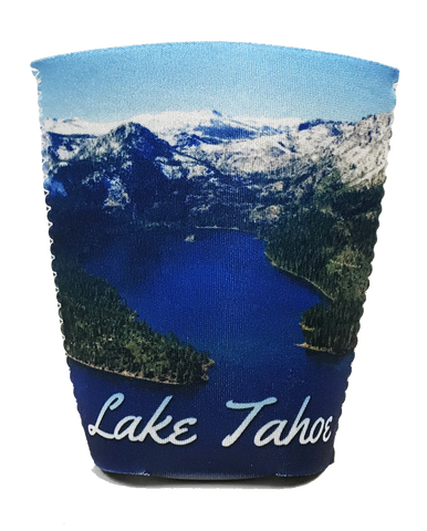 Souvenir Can Cooler Dual Sided Lake Tahoe Photo & California Republic Flag Neoprene Can Cooler