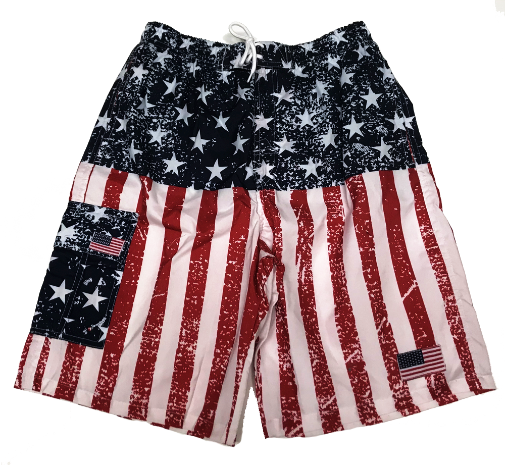 Red and blue swim 2025 trunks