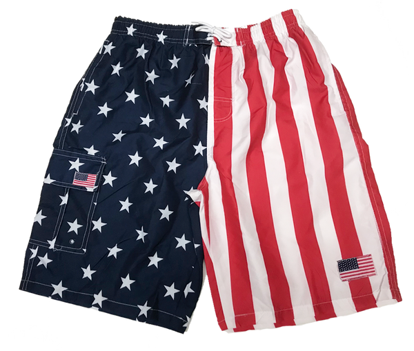 Swimwear Mens Americana Swim Trunks, Varied Styles Red-White-Blue