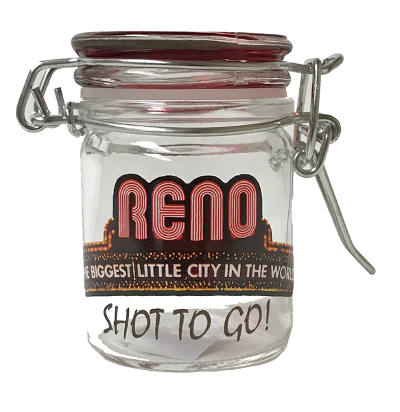 Souvenir Shot Glass Reno, Nevada, Biggest Little City in the World, Stash Jar Shot Glass