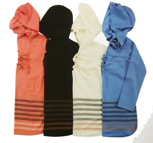 Swimwear Ladies Cover-up Lagaci Hooded Long Sleeve Striped Bottom Cover-up