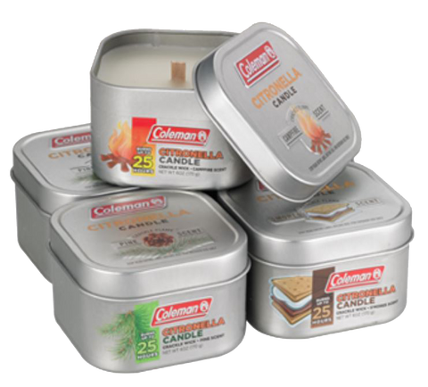 Candles Coleman® Scented Citronella Tin Candles, S'Mores, Pine, Campfire