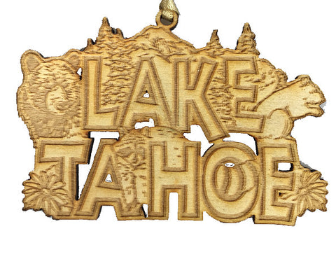 Souvenir Ornament Wood Carved Big Lake Tahoe