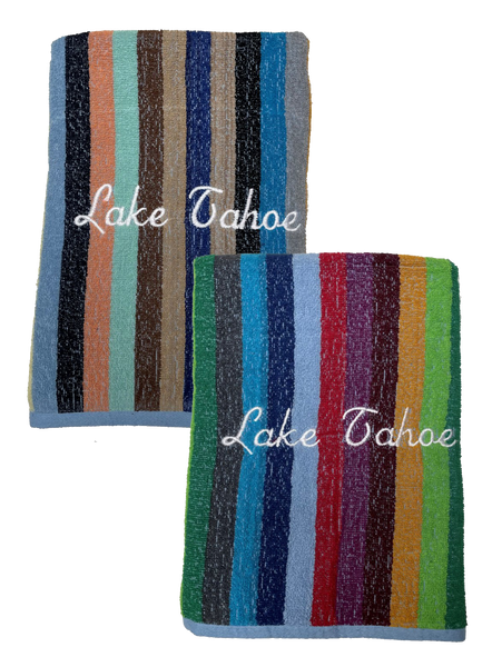 Beach and Boat Gear Beach Towel Multi -Stripe, Embroidered Lake Tahoe
