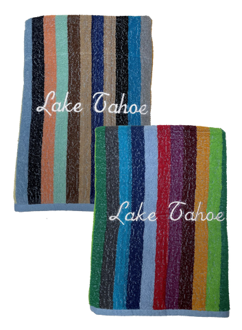Beach and Boat Gear Beach Towel Multi -Stripe, Embroidered Lake Tahoe