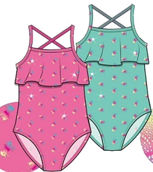 Swimwear Girls Sz 2-4 Rainbow Foil Unicorn Pattern One Piece Swimsuit, Size 2-4