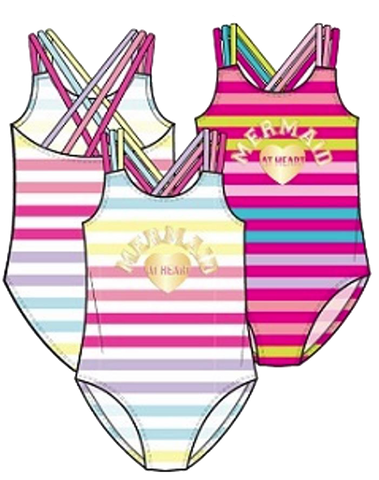 Swimwear Girls Sz 7-16 Striped Mermaid Squad Swimsuit, Size 7-16