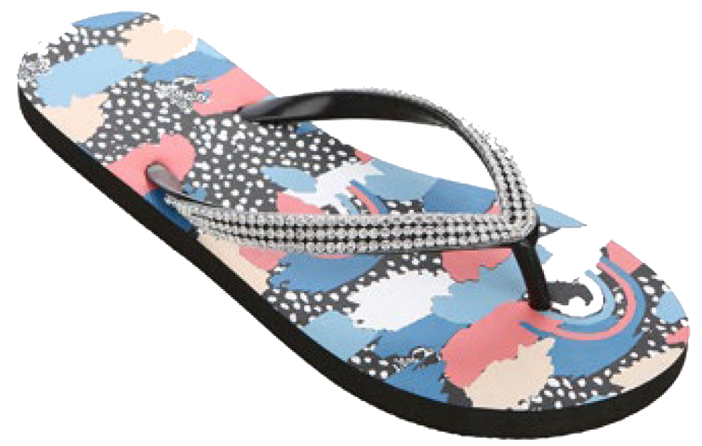 Sandals Ladies Flip Flop Rhinestone Speckled Collage Pattern