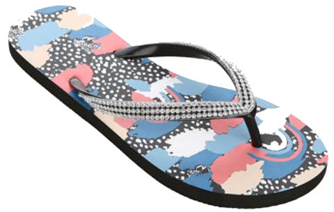 Sandals Ladies Flip Flop Rhinestone Speckled Collage Pattern Sandal, Black, Bronze