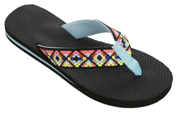 Sandals Ladies Flip Flop Geo-Woven Strap Sandal, Black, Tan
