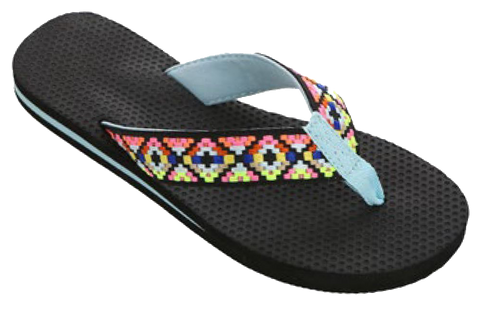 Sandals Ladies Flip Flop Geo-Woven Strap Sandal, Black, Tan