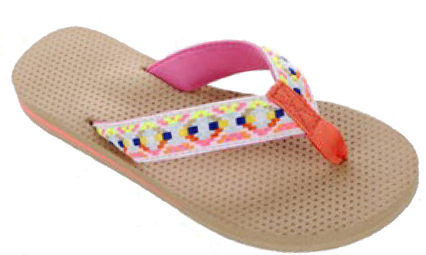 Sandals Ladies Flip Flop Geo-Woven Strap Sandal, Black, Tan